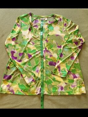 Watercolor Print Lightweight Mesh Cardigan - Green, Purple, Yellow